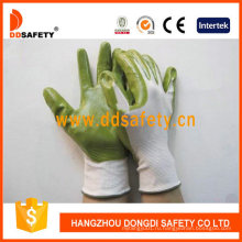Нейлон с зеленой нитриловой защитной перчаткой Перчатки безопасности Dnn335